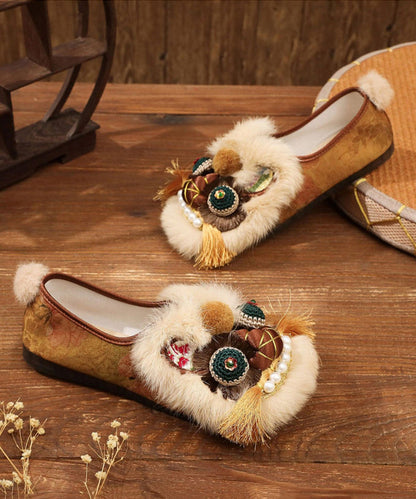 Soft Soled Style Embroidered Handmade Flat Tiger Head Shoes