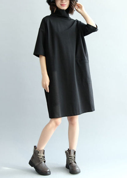 Black Cotton Dress High Neck Half Sleeve