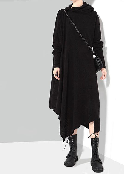 Black Woman Winter Asymmetric Knitted Sweater Dress