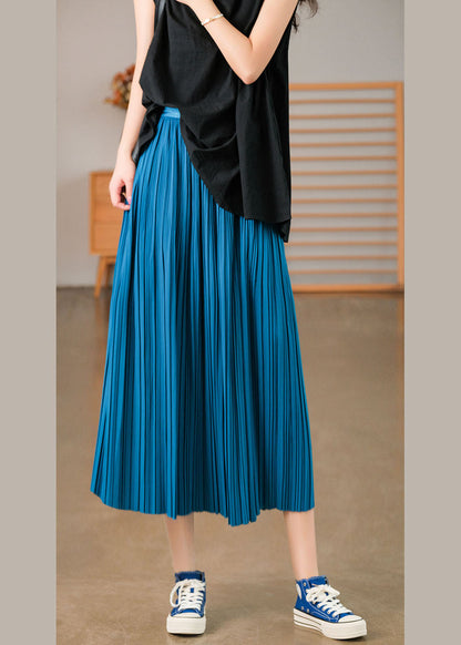 Blue Cotton Beach Skirt Elastic Waist Wrinkled