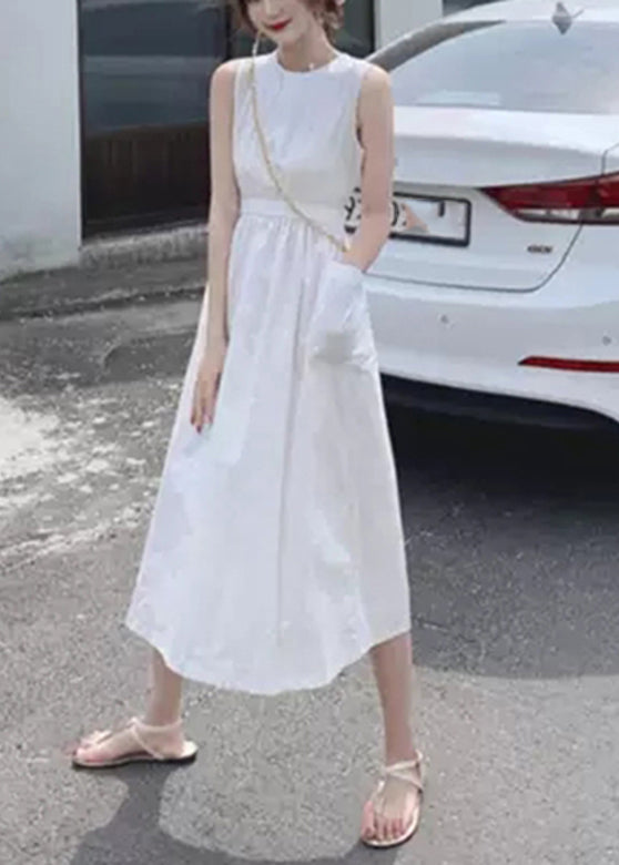 Button Pocket Drawstring Show Waist Sleeveless Maxi Dress