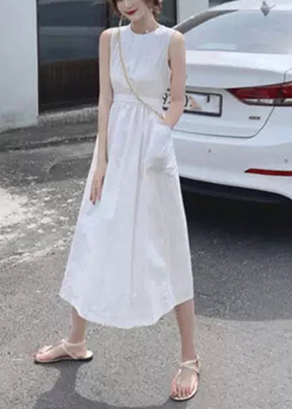 Button Pocket Drawstring Show Waist Sleeveless Maxi Dress