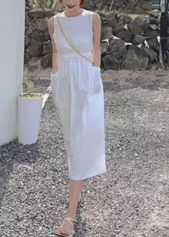 Button Pocket Drawstring Show Waist Sleeveless Maxi Dress