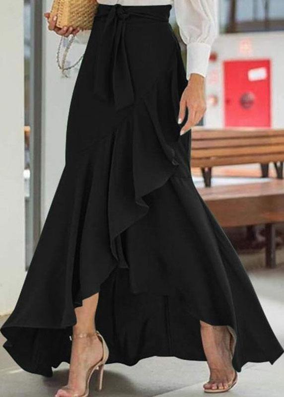 Red Color High Waist Ruffle High Low Hem Swing Maxi Skirts for