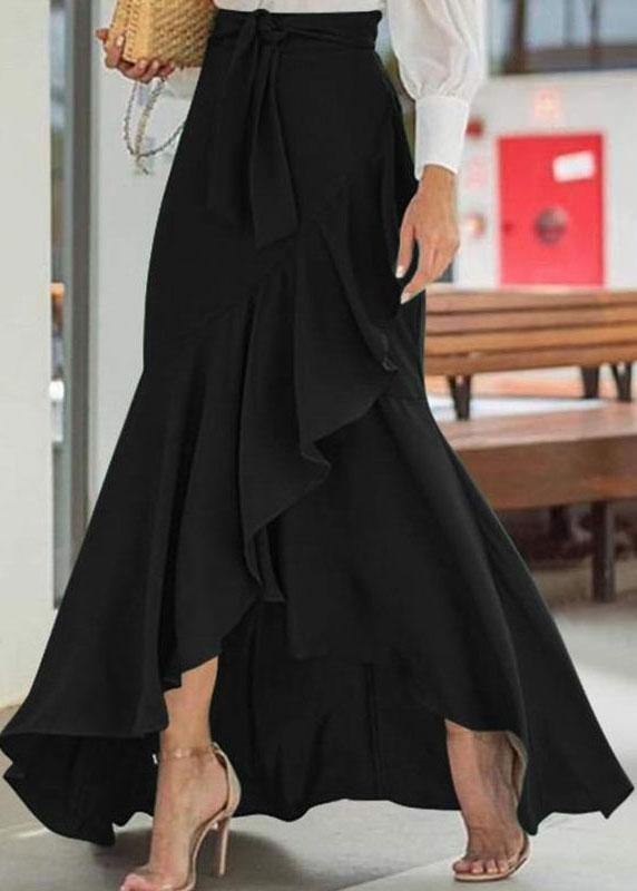 Blue Color High Waist Ruffle High Low Hem Swing Maxi Skirts for