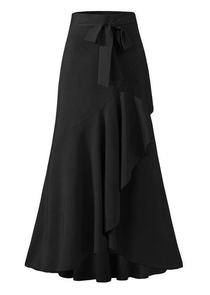 Color High Waist Ruffle High Low Hem Swing Maxi Skirts for
