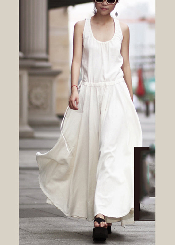 Drawstring Ruched Sleeveless Maxi Dress Navy