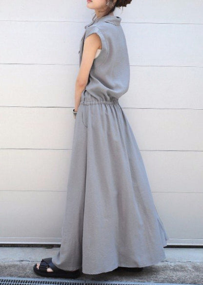 Drawstring Waist Pocket Button Front Maxi Cargo Dress Black