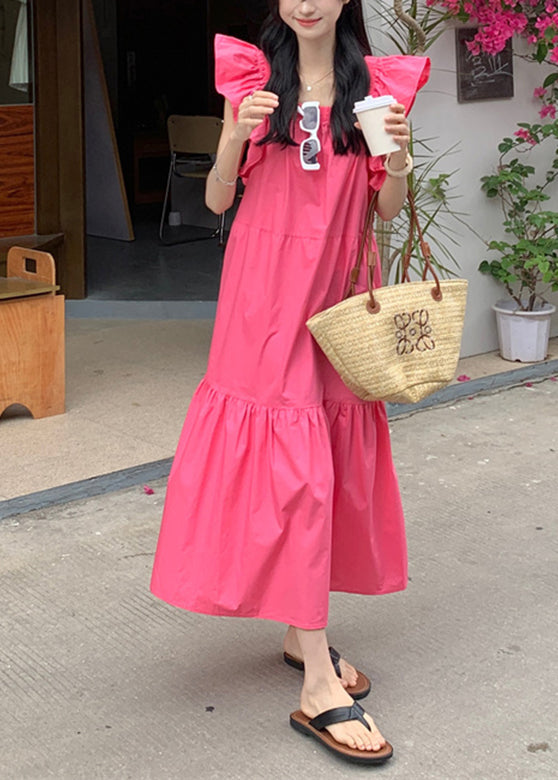 Ruffle Backless Square Collar Maxi Dress Pink