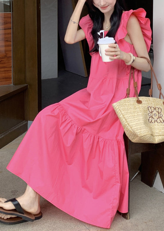 Ruffle Backless Square Collar Maxi Dress Pink