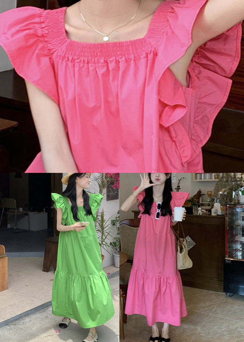 Ruffle Backless Square Collar Maxi Dress Pink