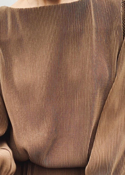 Split Long Sleeve Round Neck Maxi Dress Chocolate