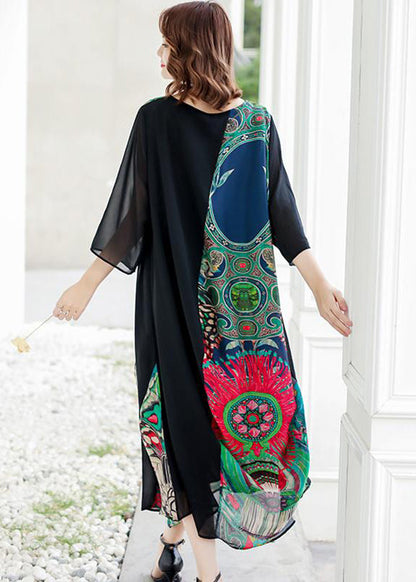 Spliced Printing Spring Loose Midi Dress