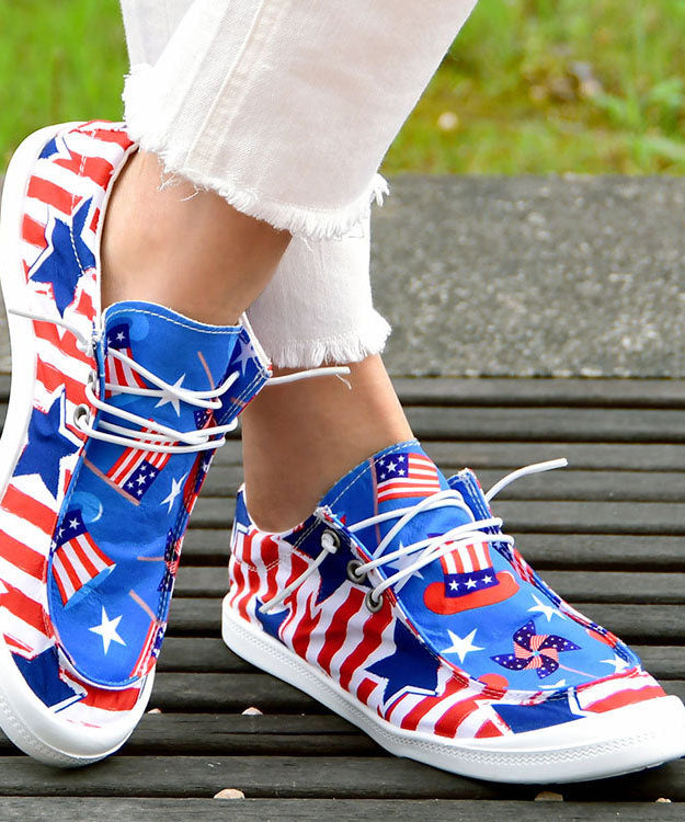 Splicing Red Blue Flat Feet Shoes Cross Strap Flat Shoes for