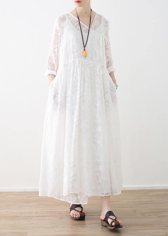 Spring Lace Tencel Cutout Swing Dress Jumper Two-piece