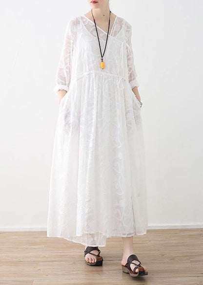 Spring Lace Tencel Cutout Swing Dress Jumper Two-piece