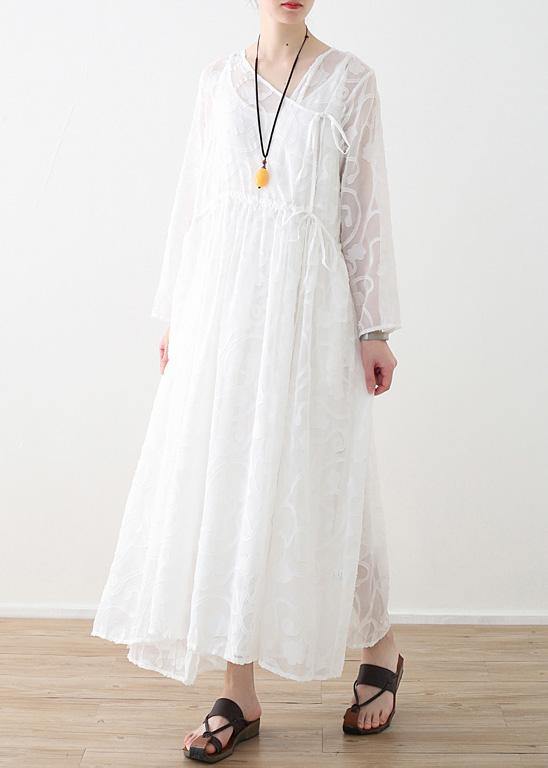 Spring Lace Tencel Cutout Swing Dress Jumper Two-piece