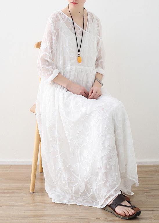 Spring Lace Tencel Cutout Swing Dress Jumper Two-piece