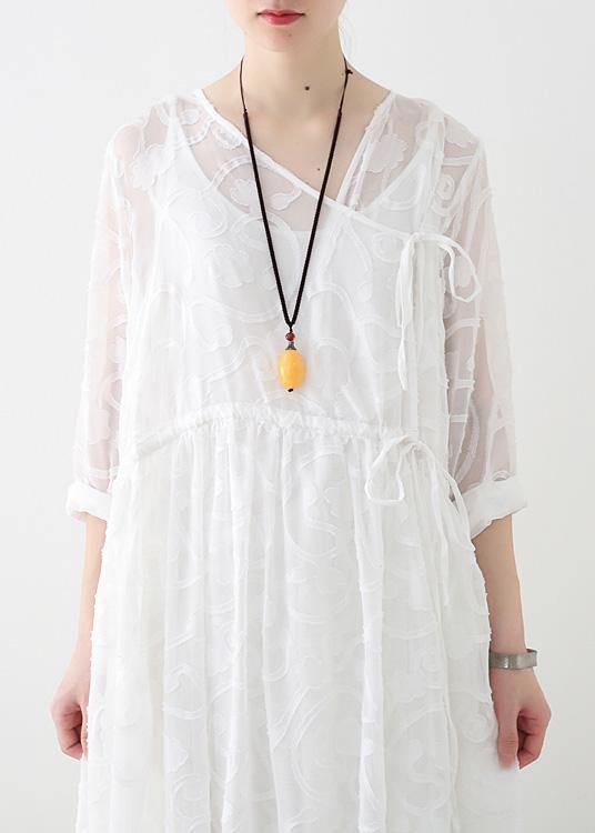 Spring Lace Tencel Cutout Swing Dress Jumper Two-piece