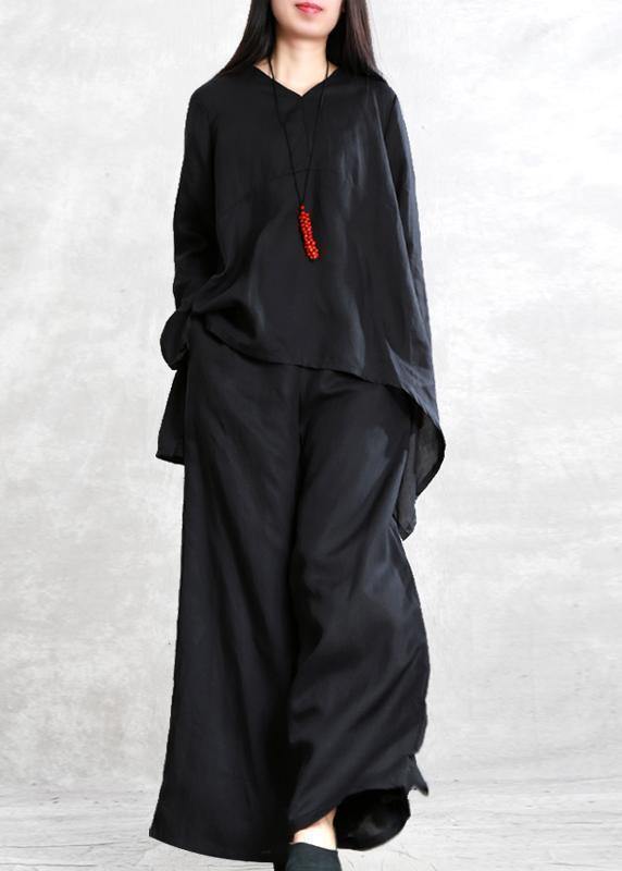 Spring Tencel Suit Black Large Size Irregular Two Pieces