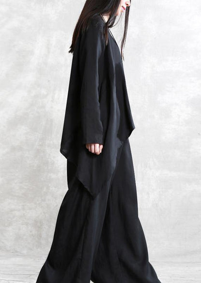 Spring Tencel Suit Black Large Size Irregular Two Pieces