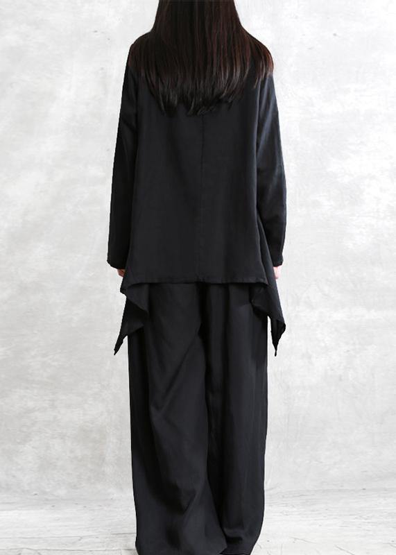 Spring Tencel Suit Black Large Size Irregular Two Pieces