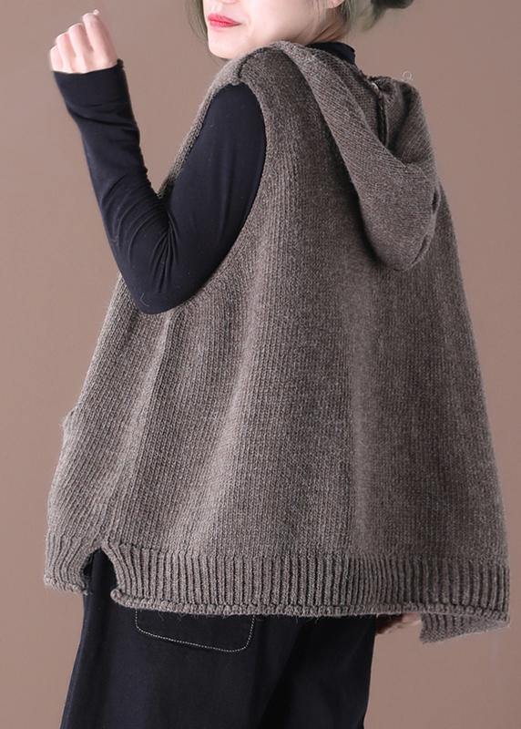 New Loose Large Size Literary Hooded Knit Waistcoat Sweater Coat
