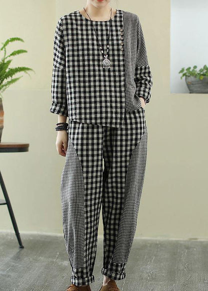 Spring 2025 art Retro Plaid women's splicing casual suit