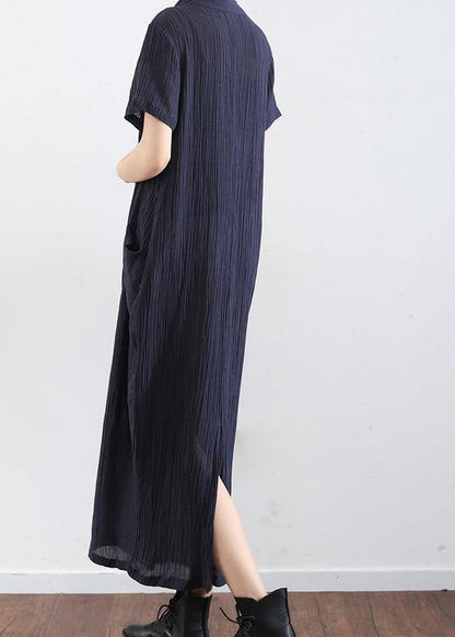 Spring and Summer New Black Linen V-neck Robe