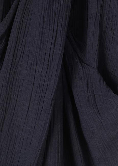 Spring and Summer New Black Linen V-neck Robe