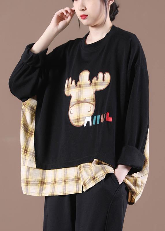 Spring Black Patchwork Sweatshirt