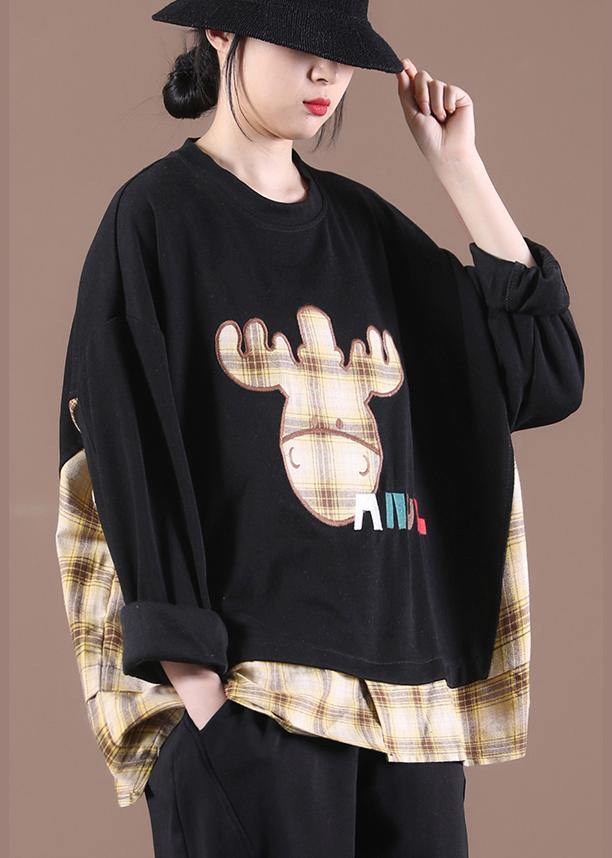 Spring Black Patchwork Sweatshirt Streetwear