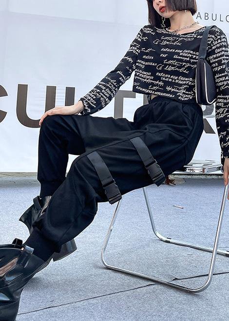 Spring Comfy Cotton Black Pockets Harem Pants