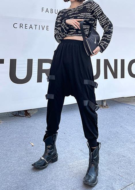 Spring Comfy Cotton Black Pockets Harem Pants