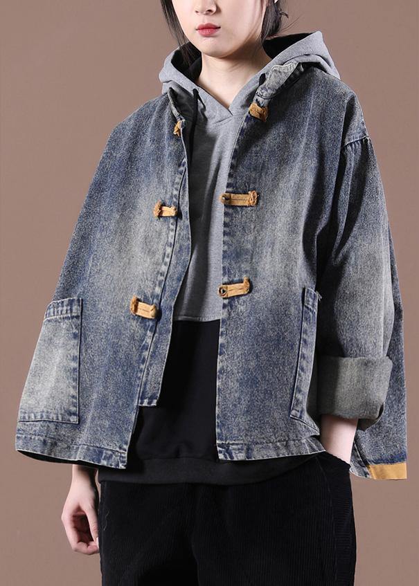 Spring Fitted Blue Oriental Collar Coat