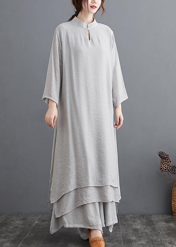 Spring Gray Medium Length Dress Wide Leg Pants Two Piece Set