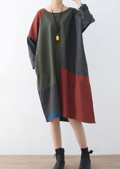 Spring National Style Retro Color Matching Cotton Dress
