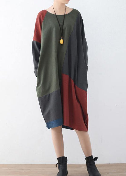 Spring National Style Retro Color Matching Cotton Dress