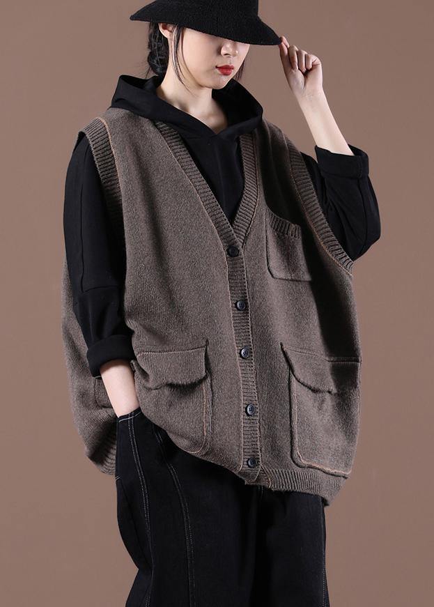 Spring New Chocolate Korean Large Multi Pocket Knitted Vest