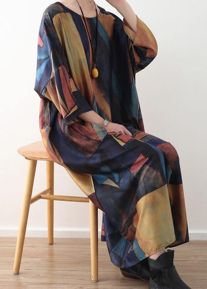 Spring Simple Yellow Blue Bat Sleeve Dress