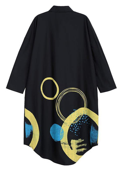 Spring Woman Black Shirt Circle Patterns Printed Dresses