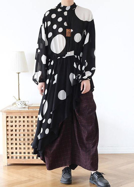 Spring Summer Black And White Dot Irregular Chiffon Women Top