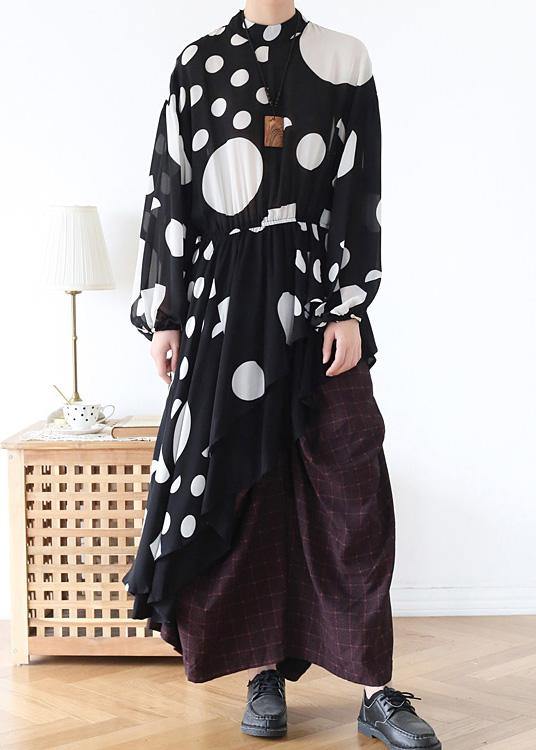 Spring Summer Black and White Dot Irregular Chiffon Top