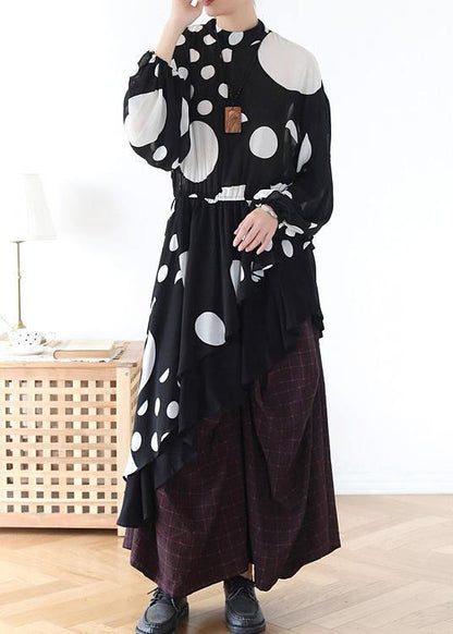 Spring Summer Black And White Dot Irregular Chiffon Women Top