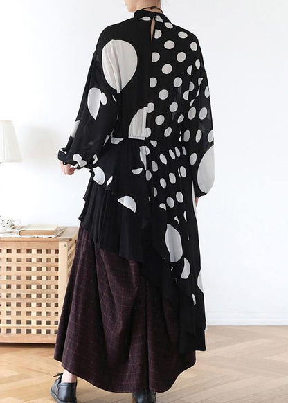 Spring Summer Black And White Dot Irregular Chiffon Women Top