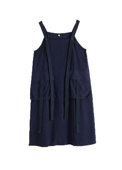 Spring Summer Cotton Skirt Blue Loose Large Sleeveless Dress