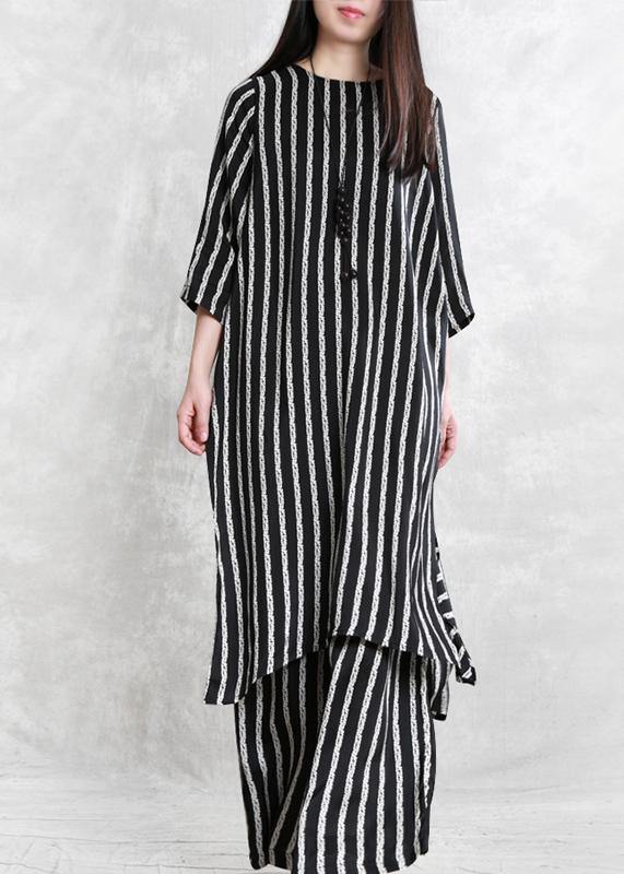 Spring Loose Multi-fit Seven-point Sleeve Suit Female Long Thin Stripe Shirt Wide-leg Pants