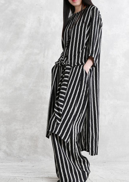 Spring Loose Multi-fit Seven-point Sleeve Suit Female Long Thin Stripe Shirt Wide-leg Pants