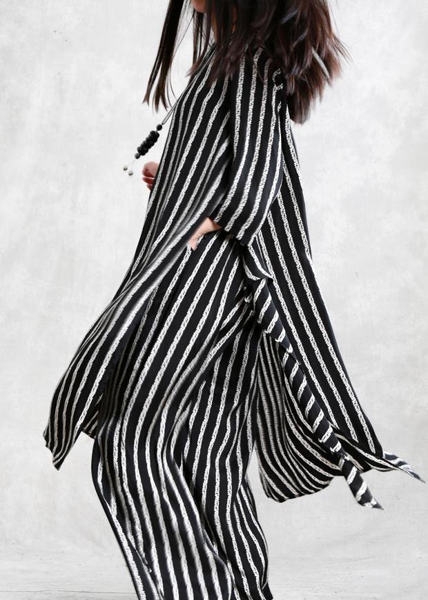 Spring Loose Multi-fit Seven-point Sleeve Suit Female Long Thin Stripe Shirt Wide-leg Pants