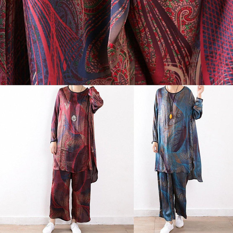 Spring Loose Silk Chiffon Wide-leg Pants Red Print Two-piece Suit
